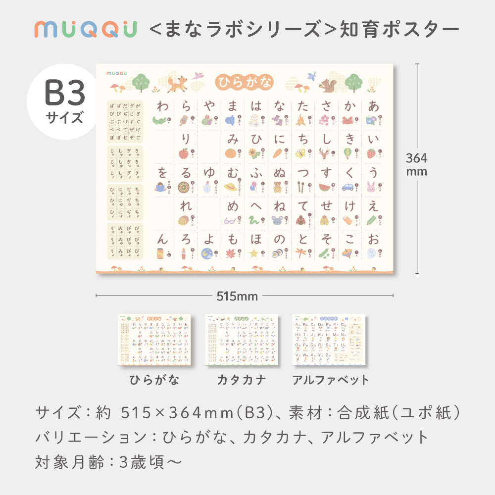 MUQQU】 まなラボ知育ポスター [ひらがな/カタカナ/アルファベット